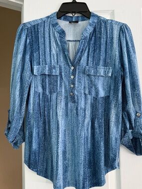 Ava & Grace Striped Blue Pullover Henley Tunic